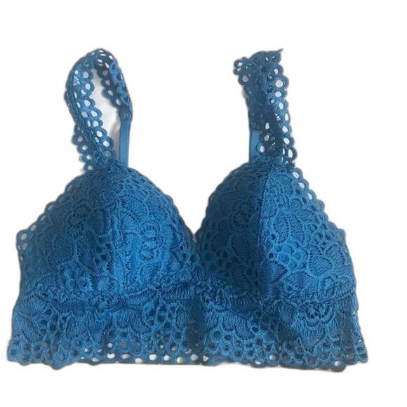 Aerie Lace Bralette SZ Small Blue Adjustable Straps Padded Coquette Feminine EUC - Picture 9 of 10